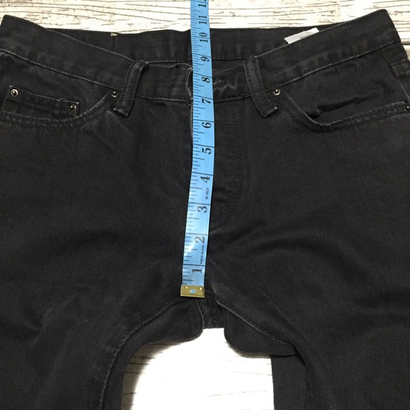 MNML Slim Skinny Jeans Men’s 29x30 Black Button Fly Distressed Ripped Knees - Picture 3 of 9